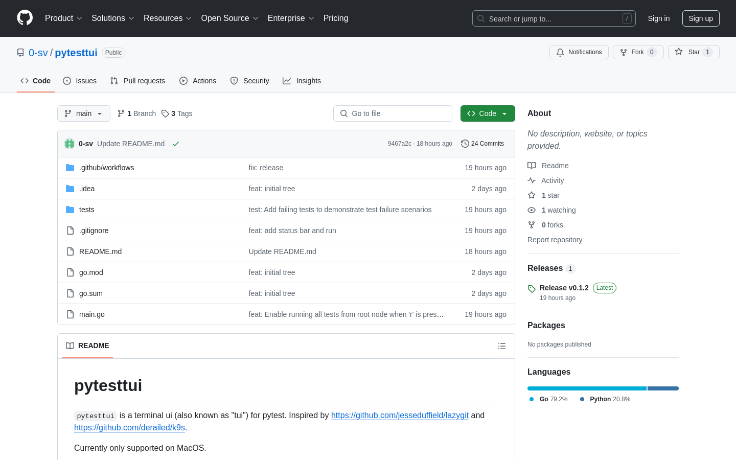 Show HN: Pytesttuiは、PytestのためのシンプルなTUIです。 - プロジェクトのスクリーンショット