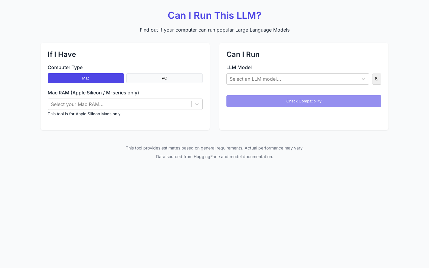 Show HN: このLLMを（ローカルで）実行できますか？ - プロジェクトのスクリーンショット