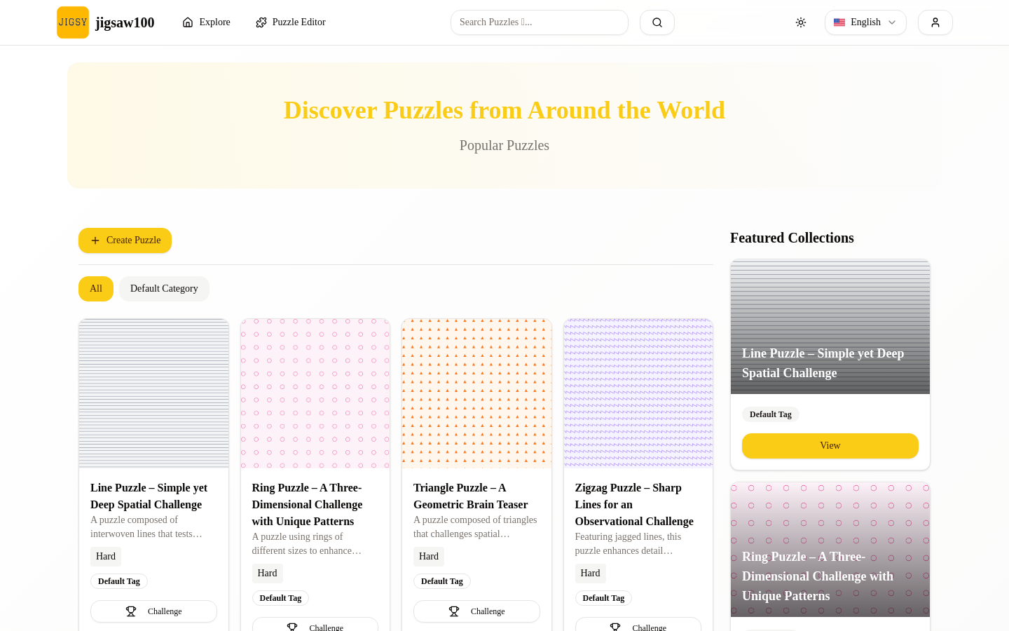 Show HN: Jigsaw100 – オンラインジグソーパズルを作成して遊ぼう - プロジェクトのスクリーンショット