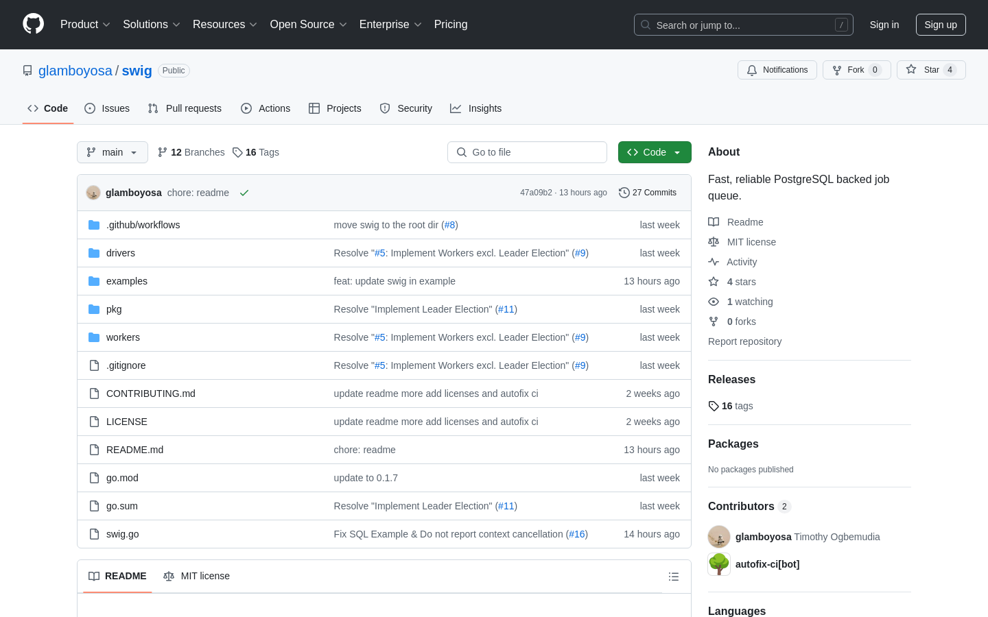 Swig:Go 语言的 PostgreSQL 作业队列系统