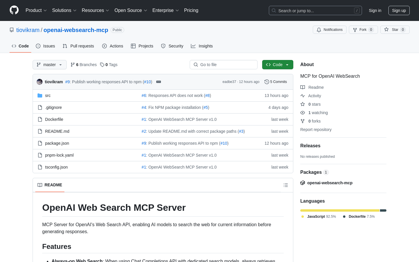 OpenAI WebSearch Integration MCP