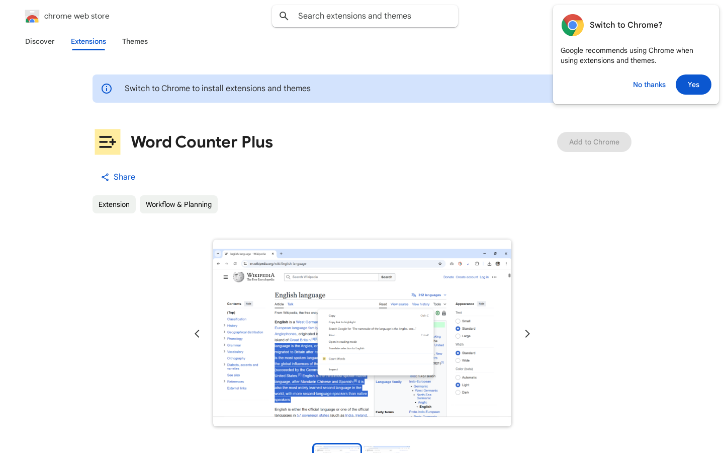 WordCount Chrome Extension