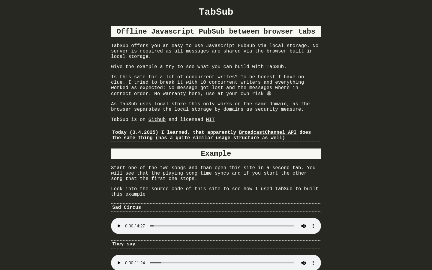 オフラインJavaScript PubSub