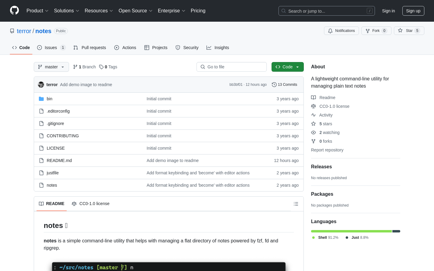 Bash Notes Manager