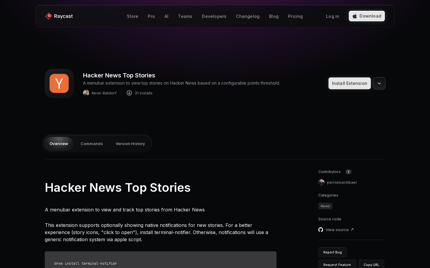 HN Top Stories for Raycast