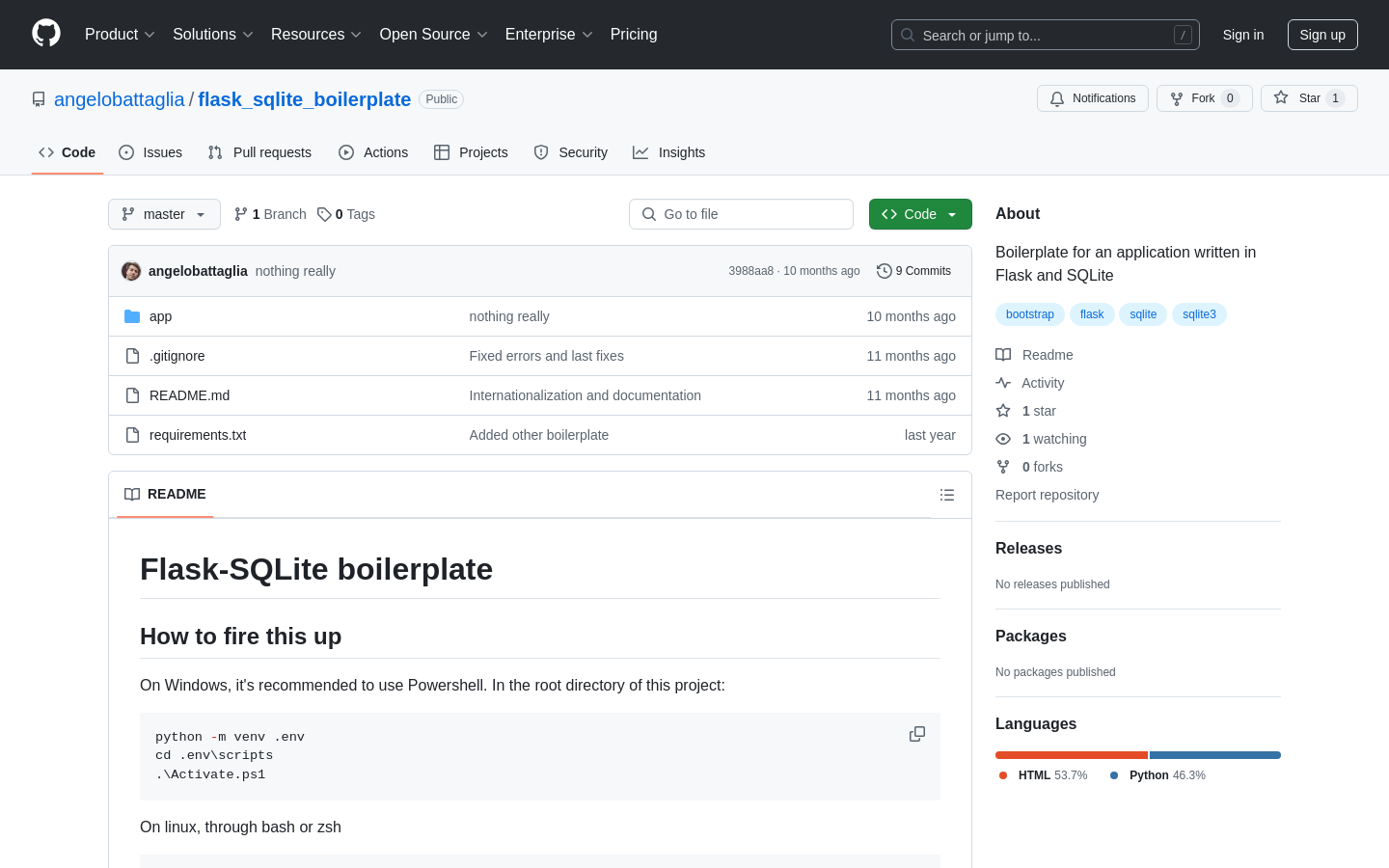 Flask & SQLite Boilerplate UI