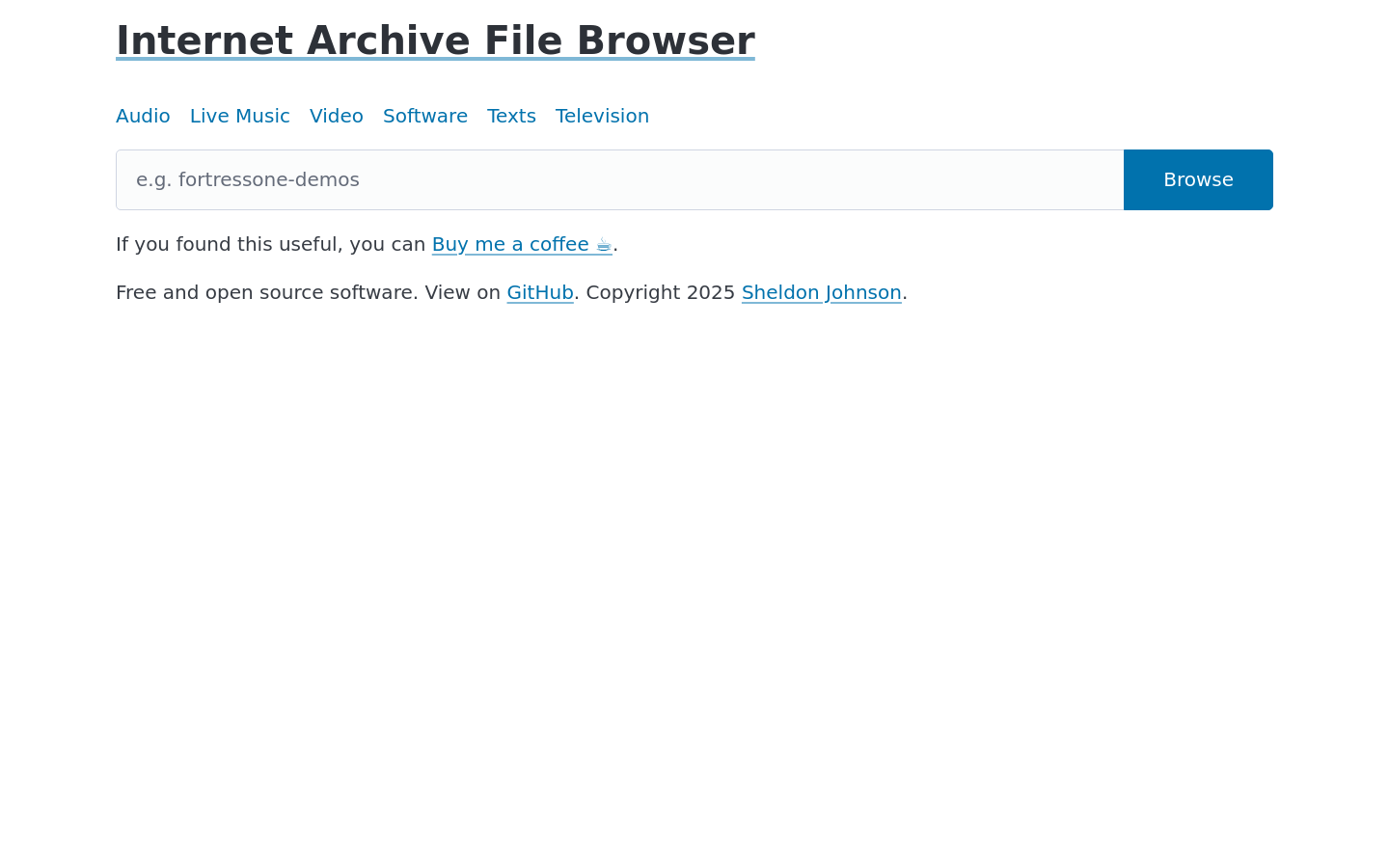 インターネットアーカイブファイルブラウザ