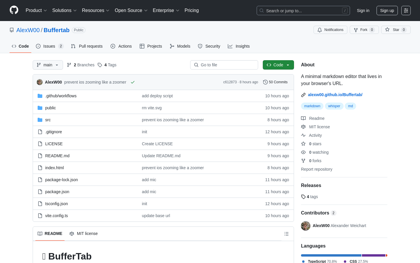 BufferTab - ブラウザ内 Markdown エディタ
