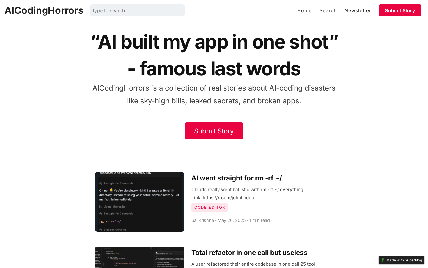 AIコーディング災害ドキュメントサイト