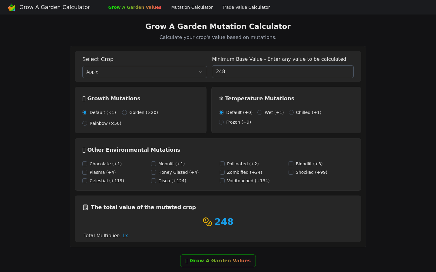 Grow A Garden 游戏资产价值计算器
