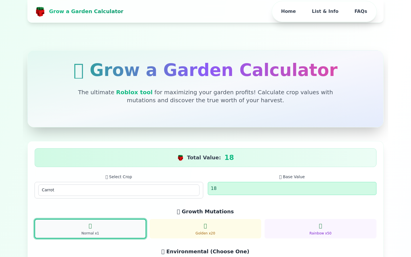Garden Calculator for Roblox
