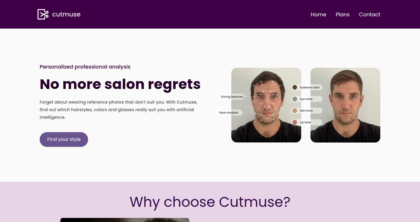 Cutmuse: 顔の特徴から最適なヘアスタイルを見つけるAIツール