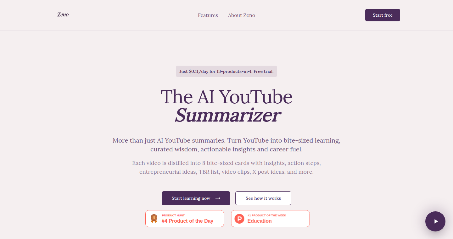 Zeno: YouTube 学習体験をゲーム化するAIアプリ