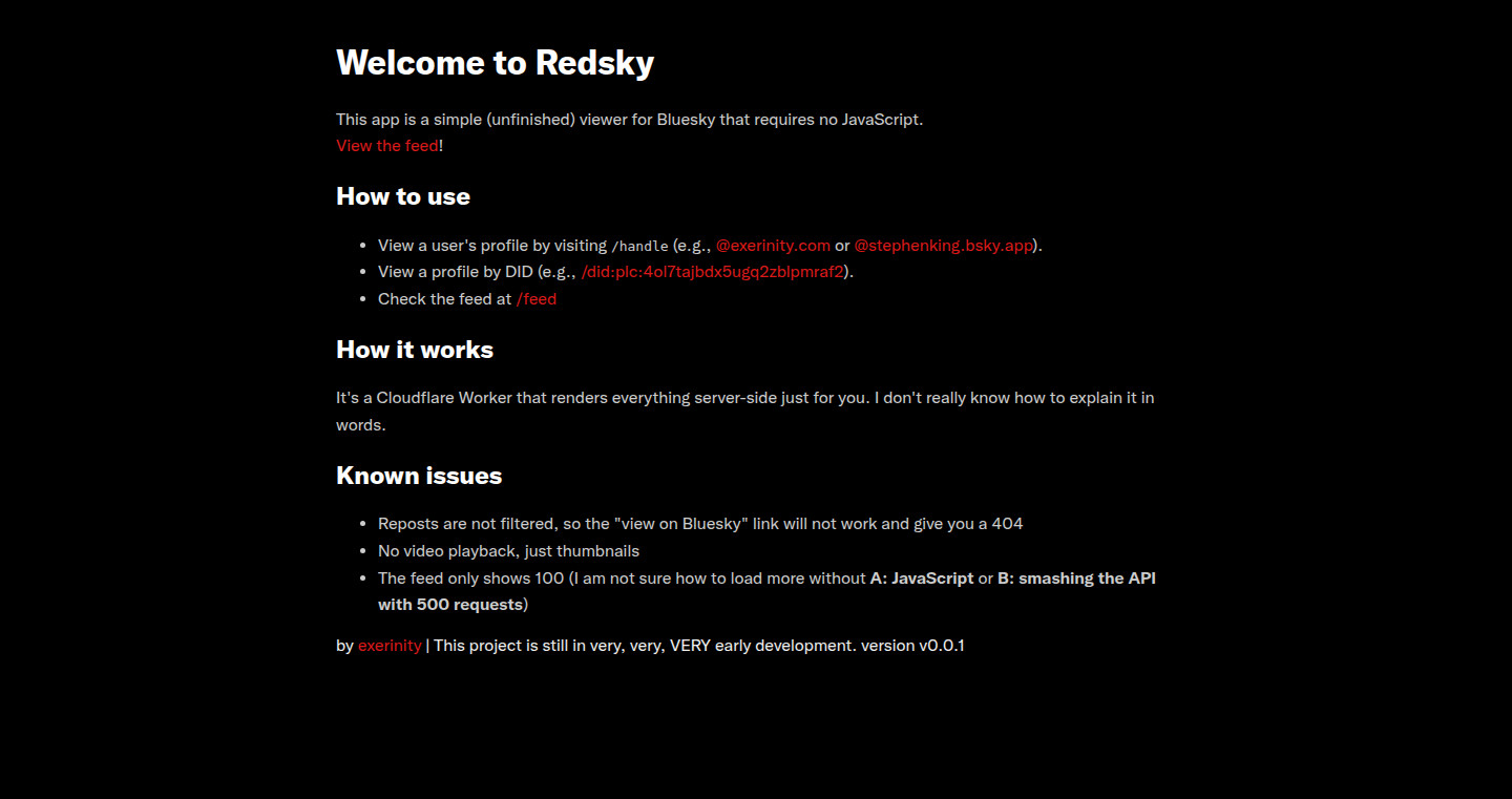 Redsky:无 JavaScript、服务器渲染的 Bluesky 前端