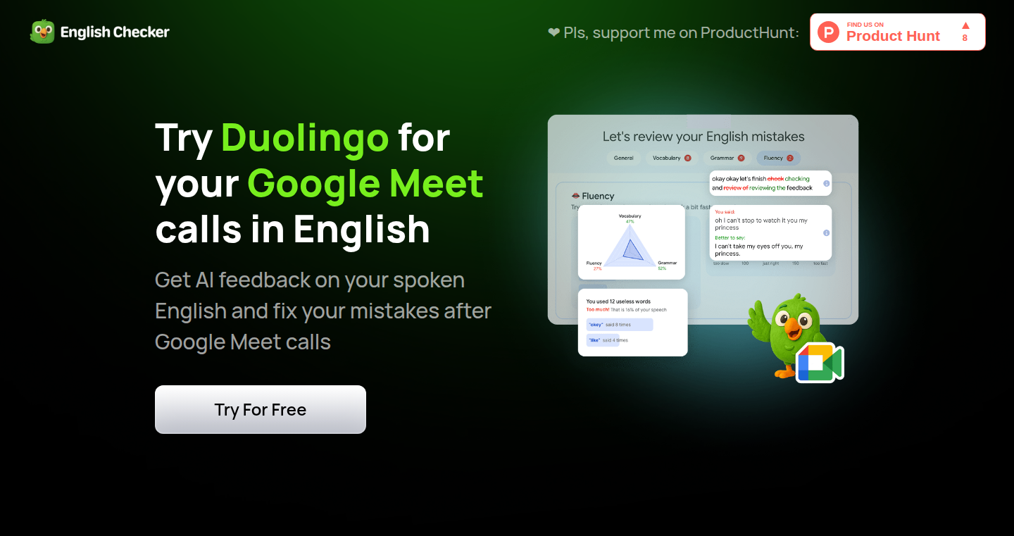 英语口语智能助手：Google Meet 会议英语实时纠错