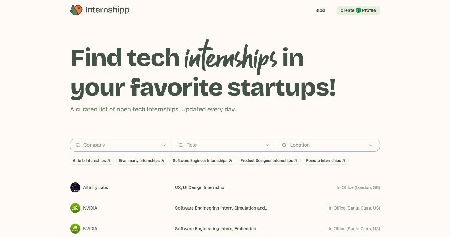 インターンシップ検索プラットフォーム: TechInternSearch