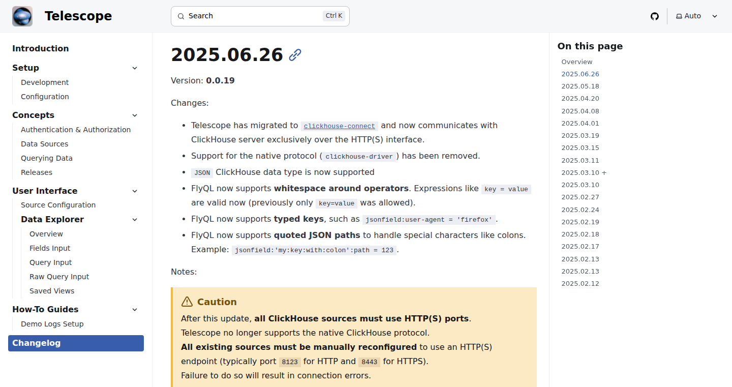 Telescope: Lightweight Web UI for ClickHouse Logs