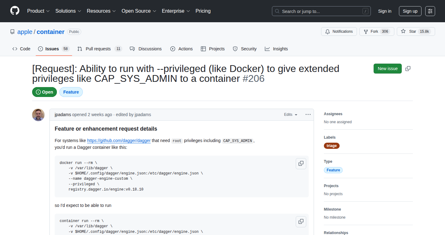 Unprivileged Container Execution via apple/container
