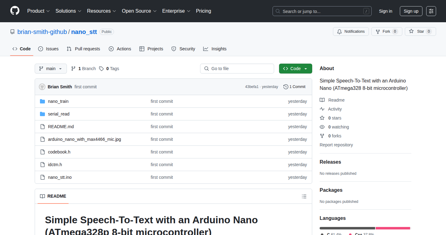 NanoSpeech: Real-time Speech-to-Text with Arduino Nano