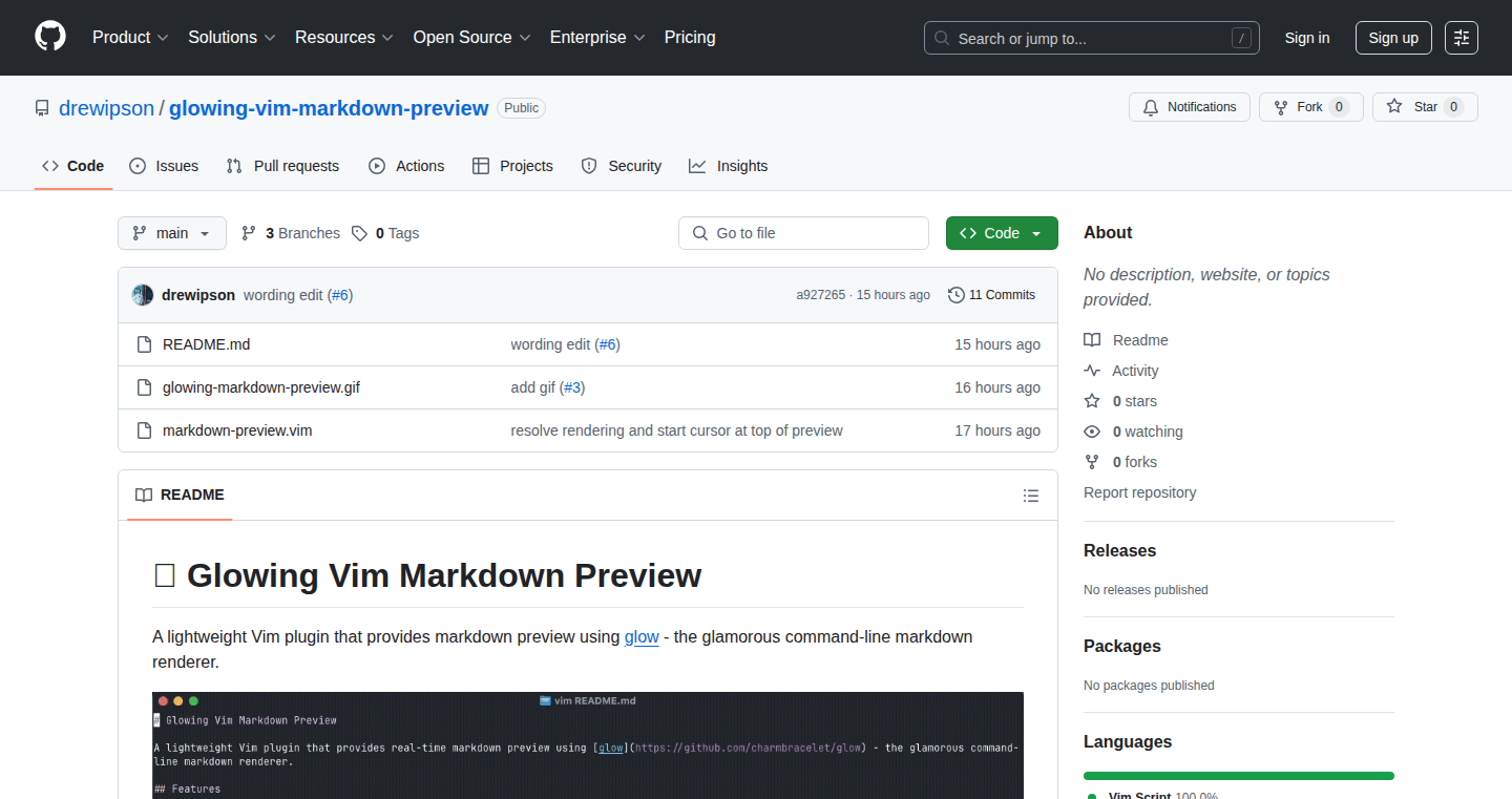 VimGlow: In-Terminal Markdown Preview Plugin