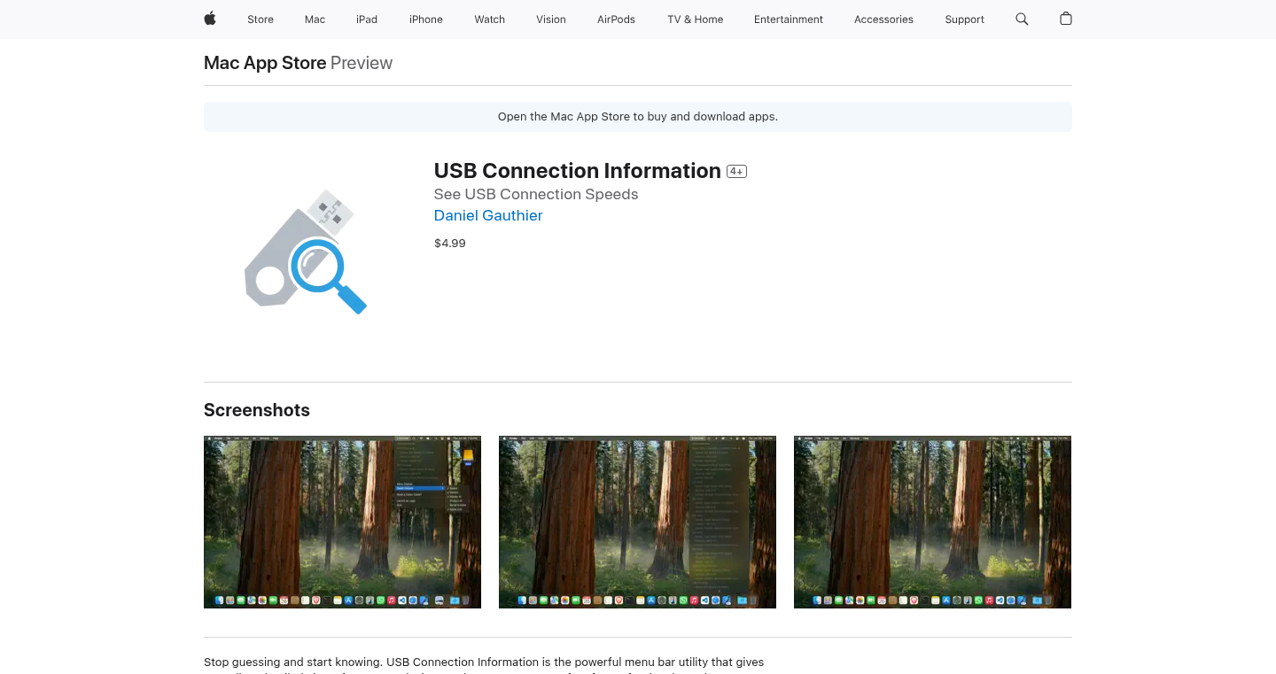 USB Connection Info: A Mac Menu Bar Utility