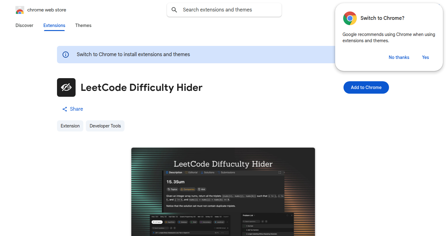 LeetCode 無効化:難易度ラベル隠蔽 Chrome 拡張機能