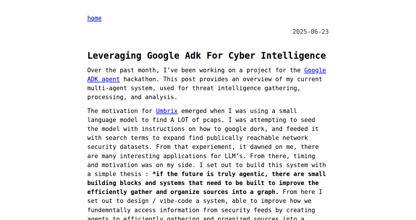 umbrix - サイバー脅威インテリジェンスのためのGoogle ADK活用ツール