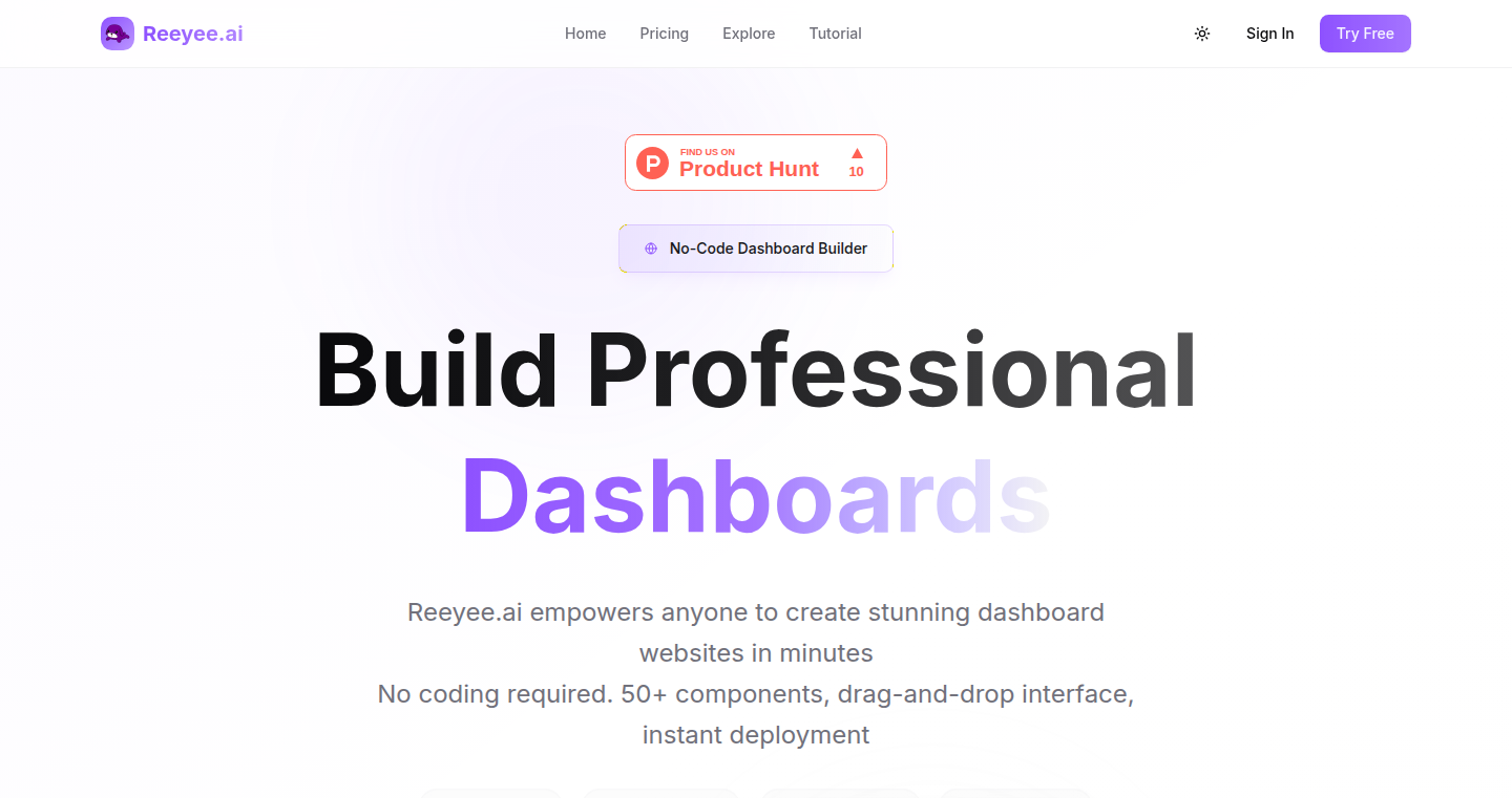 Reeyee.ai:ノーコードダッシュボードウェブサイトビルダー