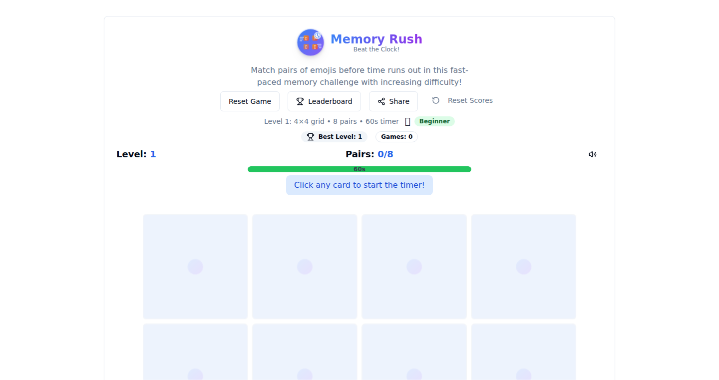 Memory-Rush: Emoji-Powered Memory Game