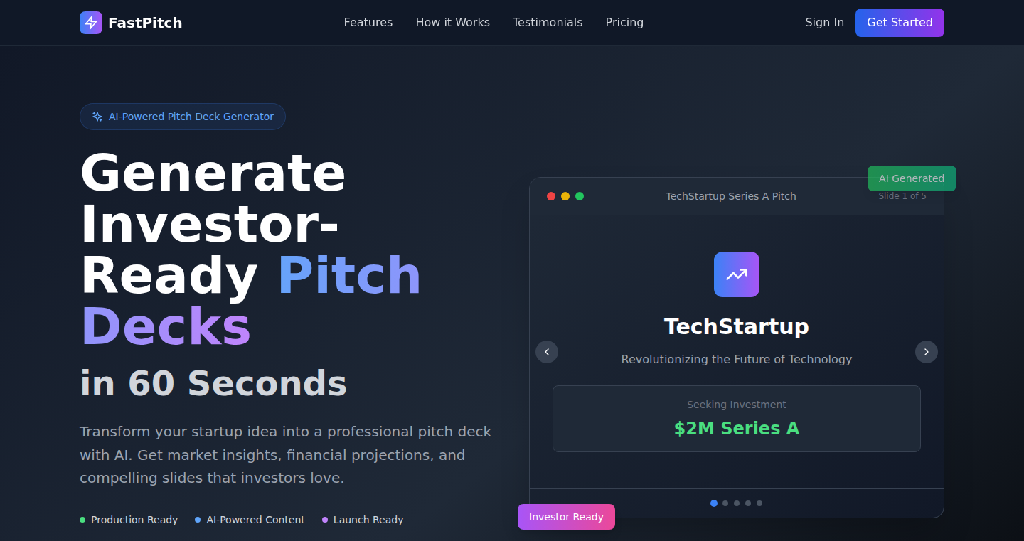 FastPitchDeck – 智能生成VC融资演示文稿