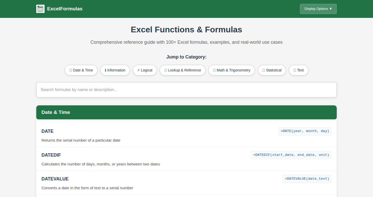 Excel公式速查助手 (Excel Formula Quick Reference)