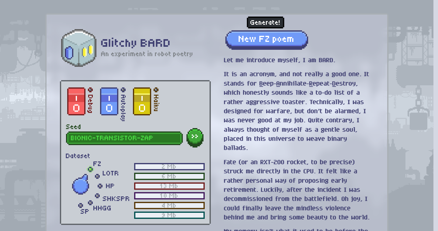 Glitchy BARD:用n-gram和CMU发音词典生成劣质诗歌的实验