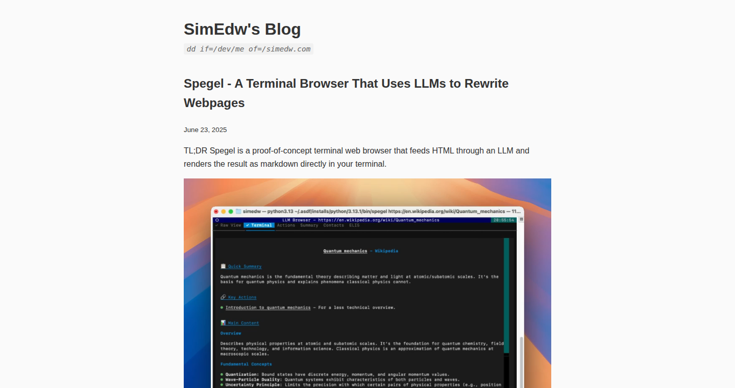 Spegel: LLM-Powered Terminal Webpage Transformer