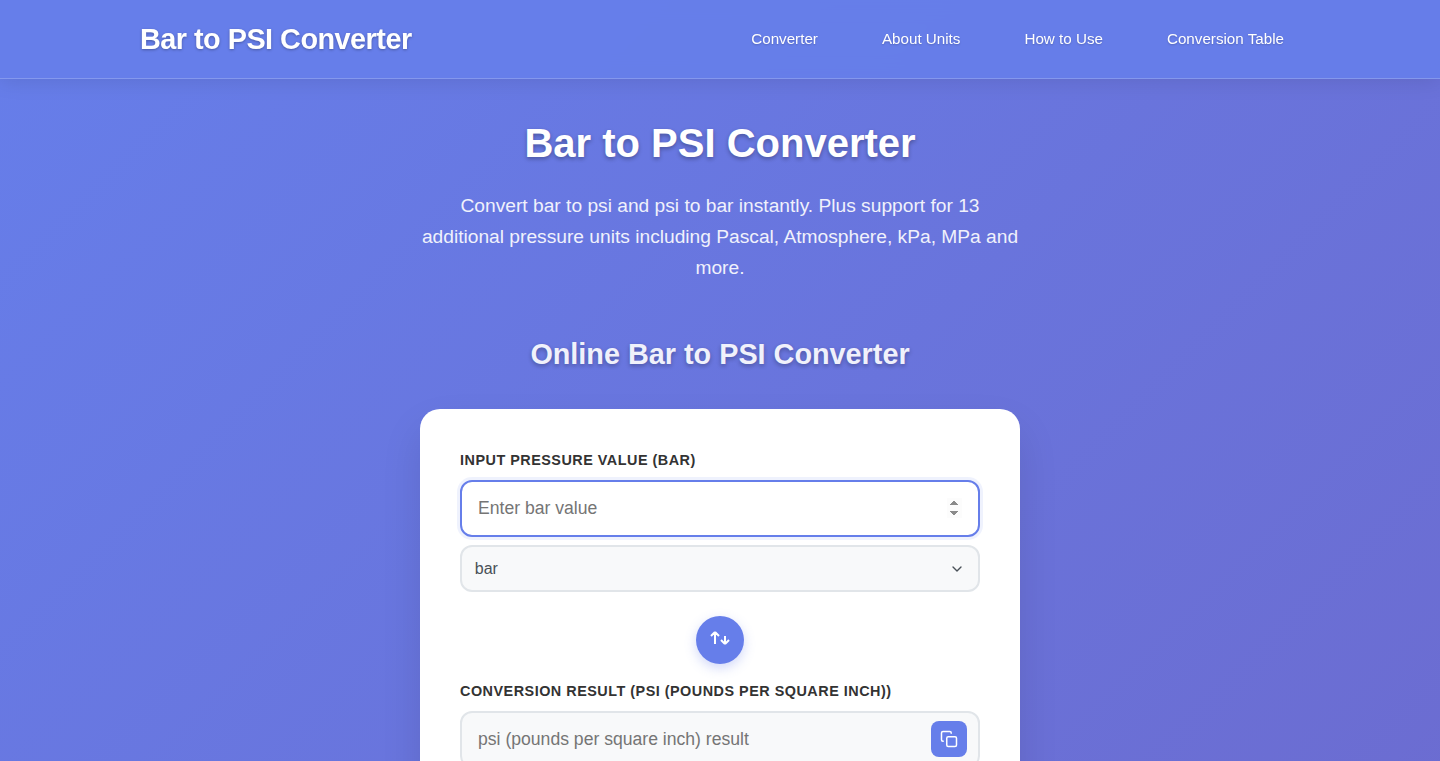 BarToPsi.xyz: A Frictionless Unit Converter for Pressure Measurements