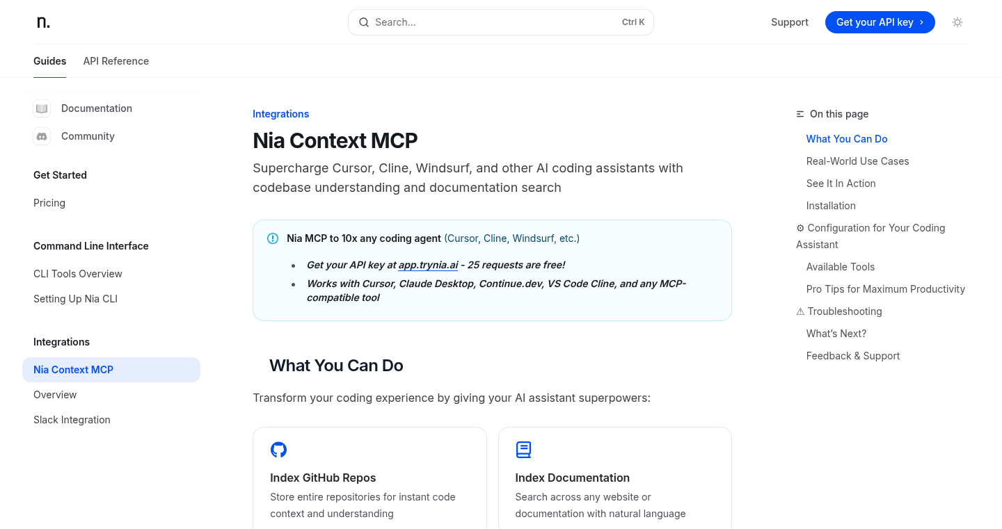 Nia:コーディングエージェントのためのコンテキスト拡張サーバー