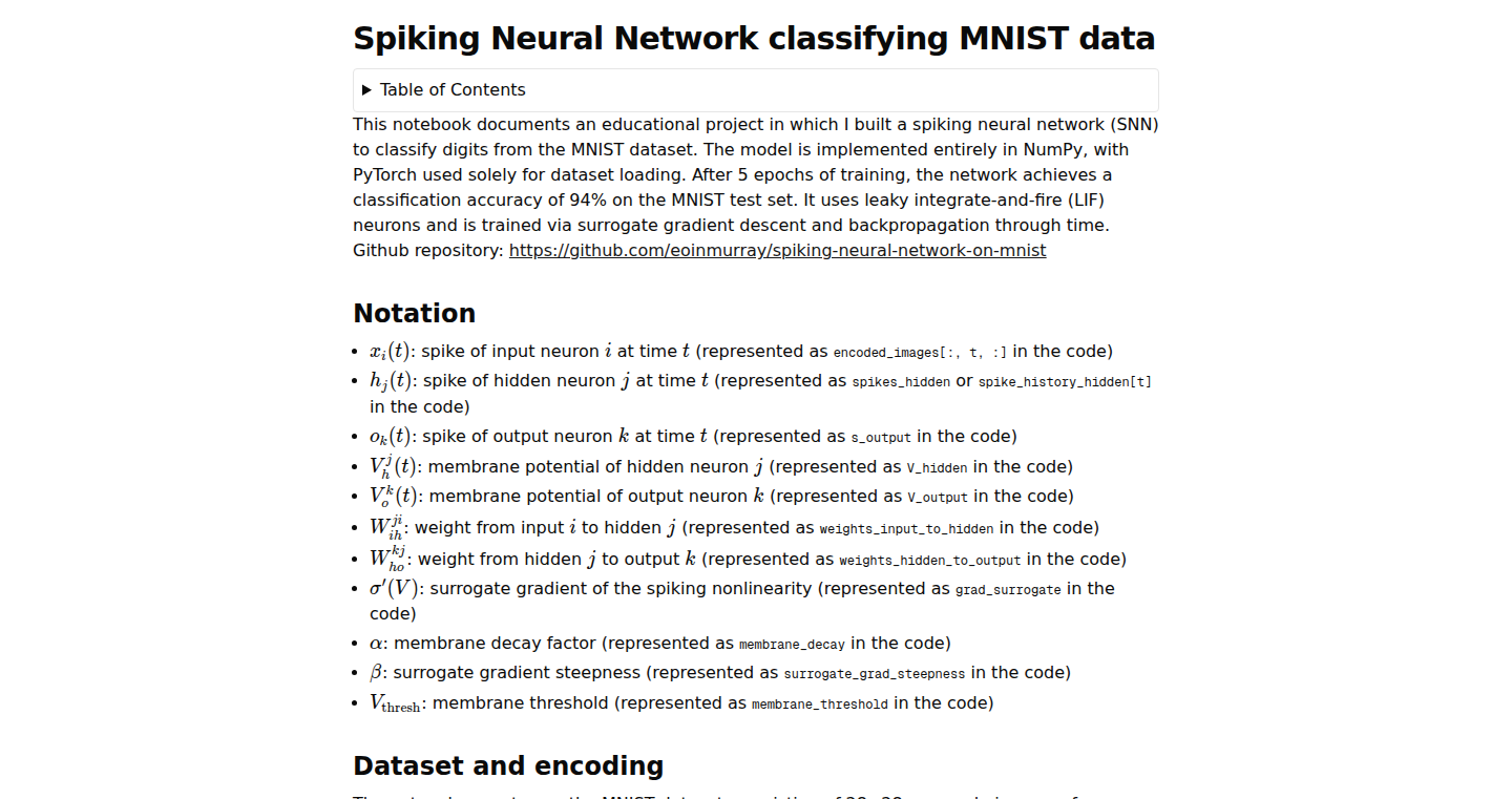 スパイクニューラルネットワークMNIST分類器:脳インスパイアの画像認識