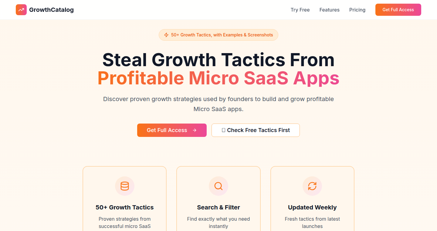 Growth Catalog – 成功マイクロSaaSアプリのグロース戦略盗用ツール