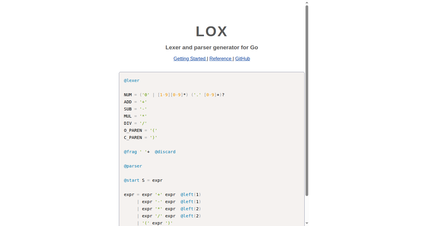 Lox: Go言語向け構文解析器・字句解析器生成ツール