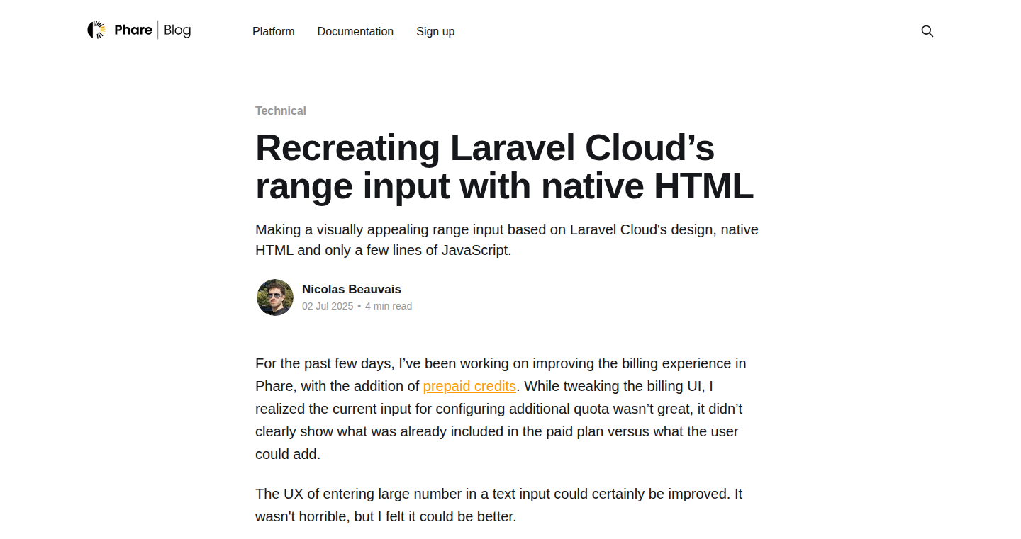 ネイティブHTMLでLaravel Cloudのrange入力を再現