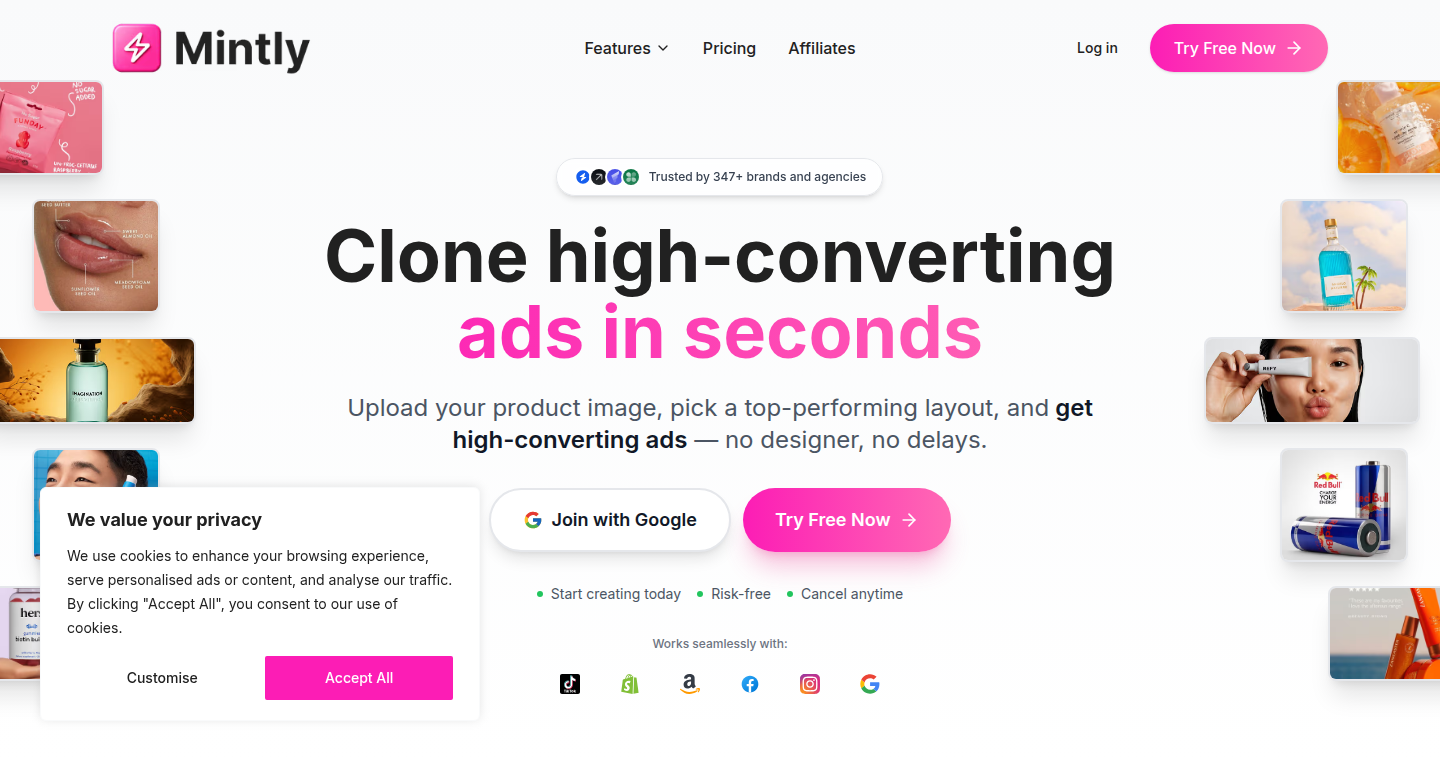 Mintly: 世界最大級の広告をあなたのブランドで再現するAI広告作成ツール