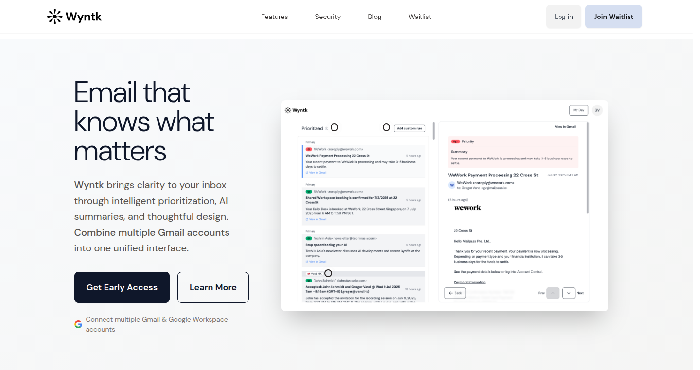 Wyntk.ai - 自然言語優先順位付けメール管理ツール