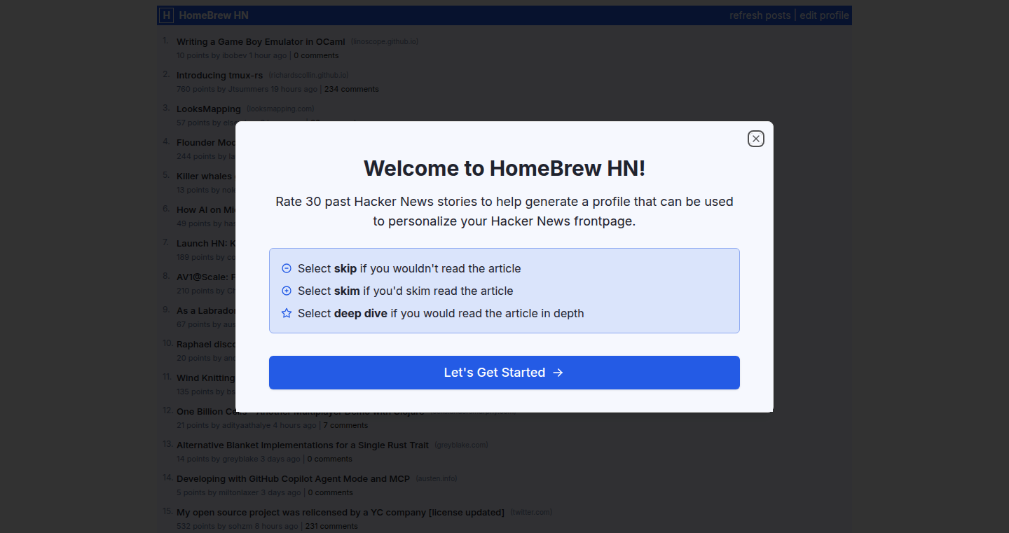 HomeBrew HN:个性化Hacker News内容排序器