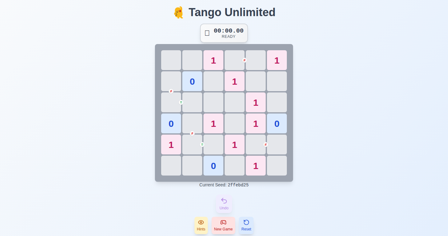 Tango Game Unlimited:无限二进制数独游戏