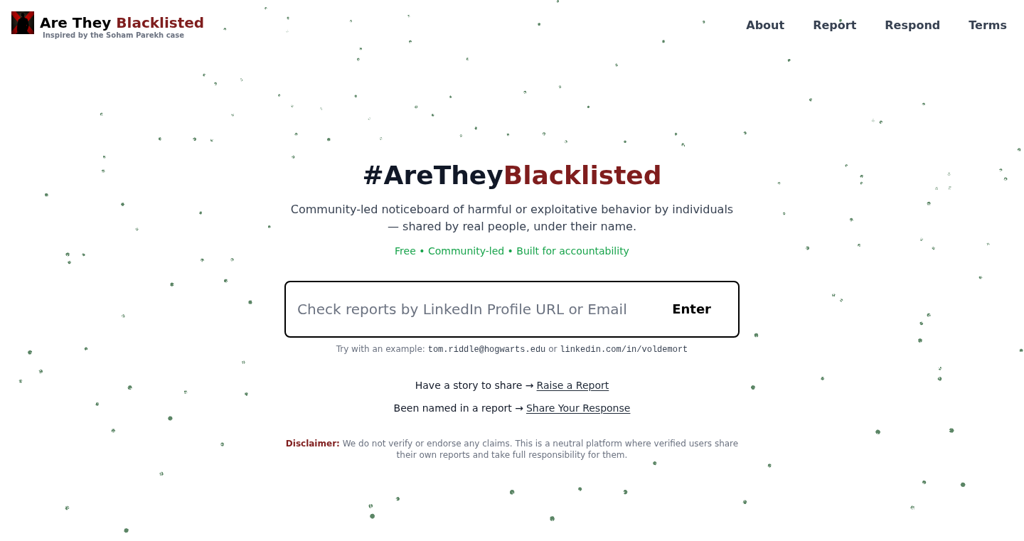 AreTheyBlacklisted.com - コミュニティ主導の個人詐欺・詐欺行為ログ