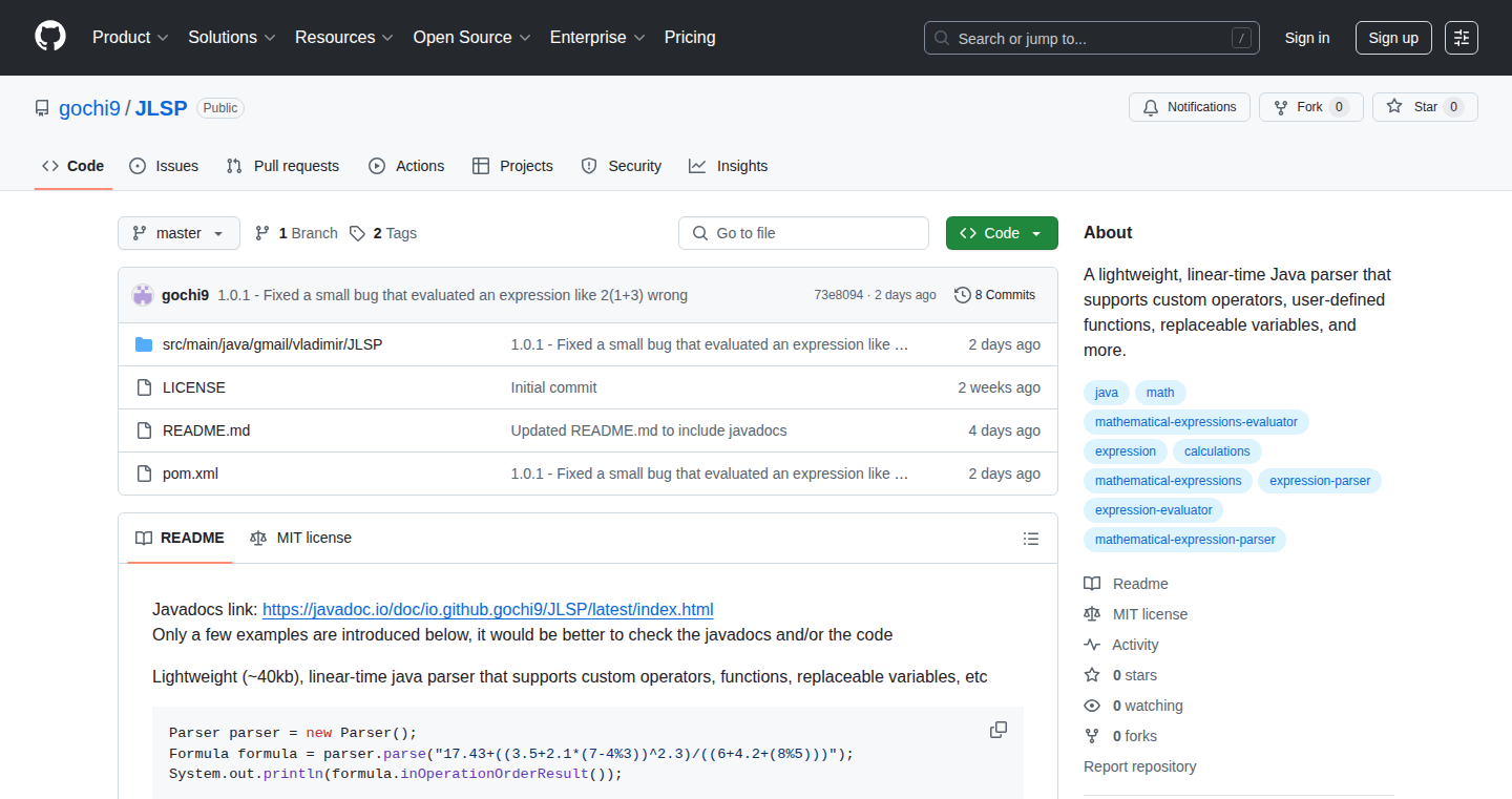 JLSP - Java 表达式解析器 (Java Expression Parser)
