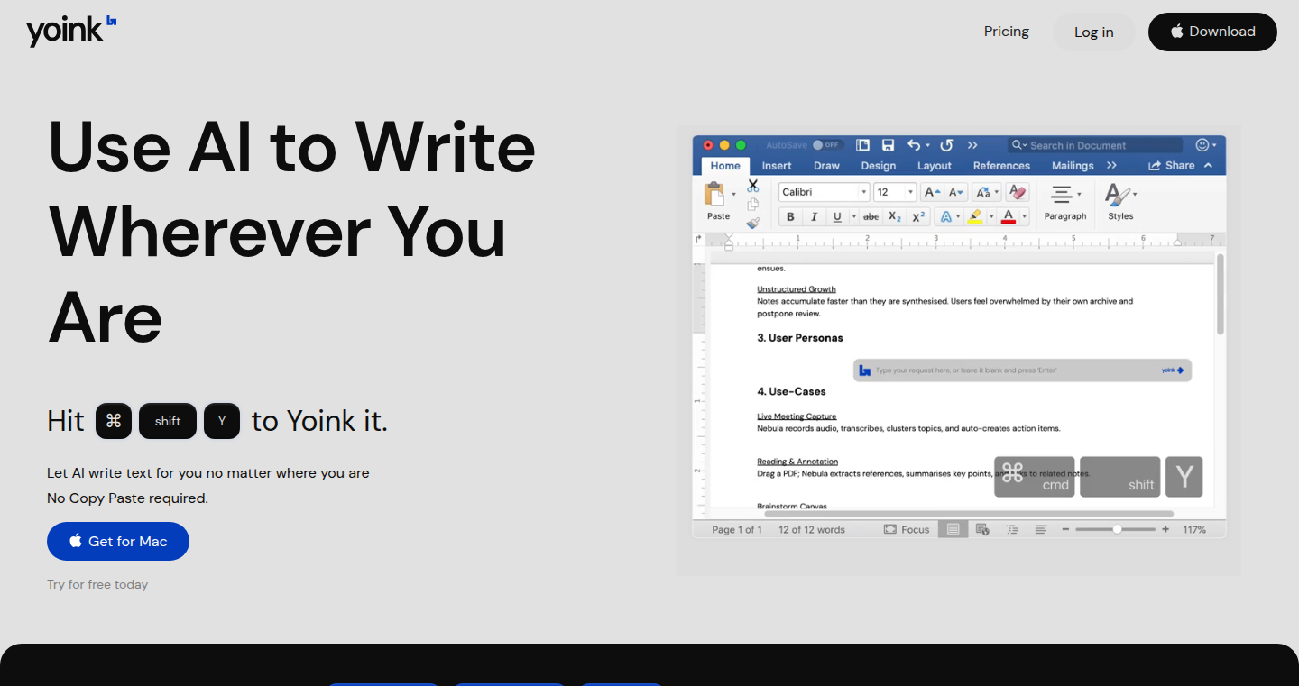 Yoink AI - どこでも書けるmacOS AIアプリ