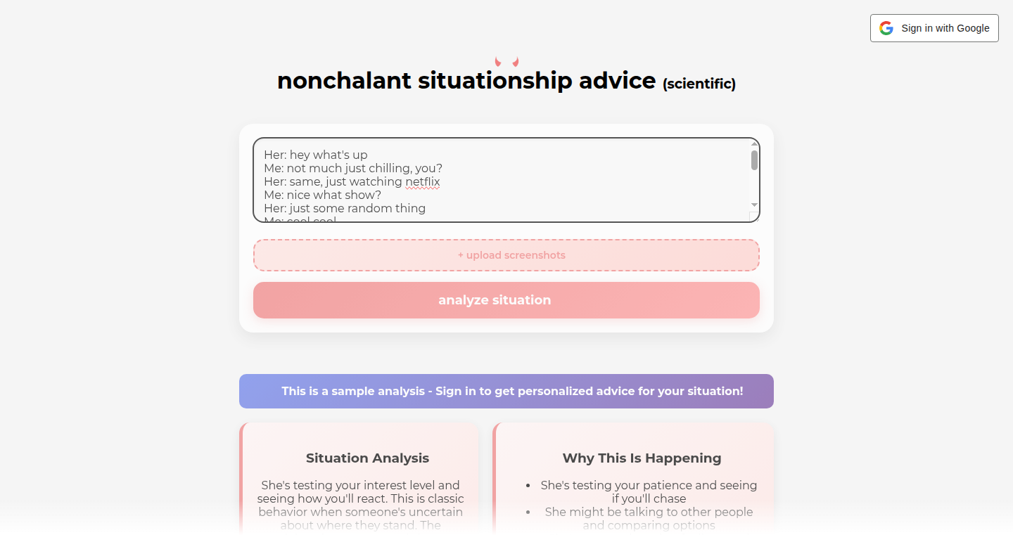 非凡なる状況理解アシスタント (Nonchalant Situationship Advice)