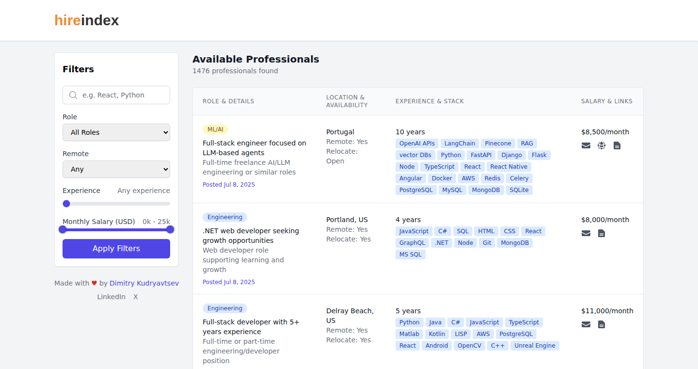 HireIndex - Hacker News求职者インデックス