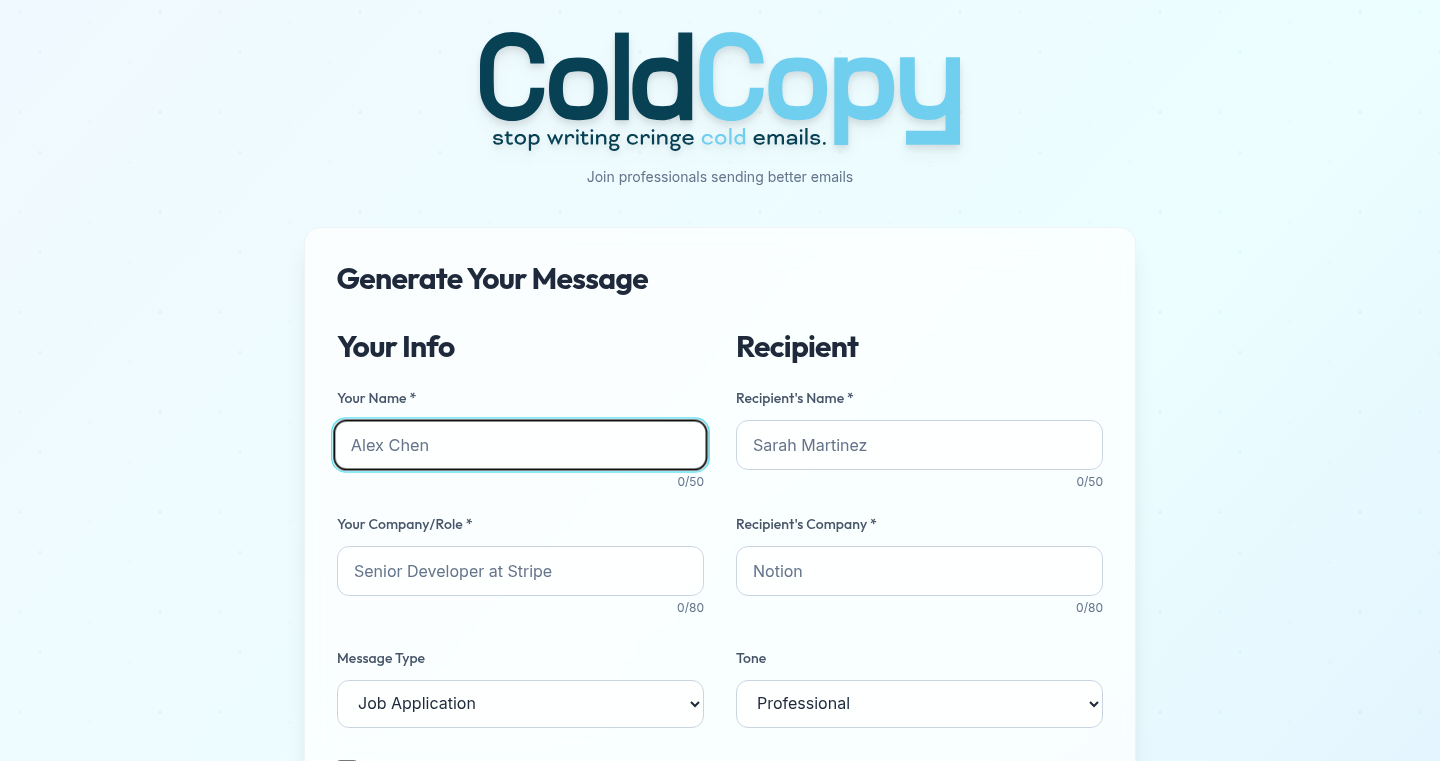 ColdCopy - AIを活用したパーソナライズされたコールドメール生成ツール