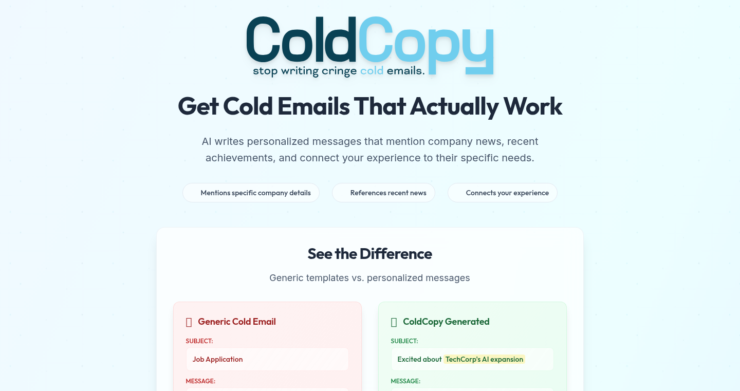 ColdCopy: 冷淡メールを3つのスタイルで生成するAIライティングツール